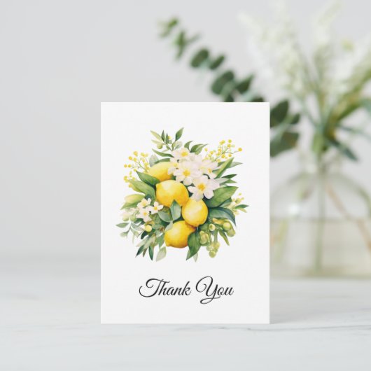 Lemon Bouquet with White Blossoms Thank You Briefkaart (Staand voorkant)