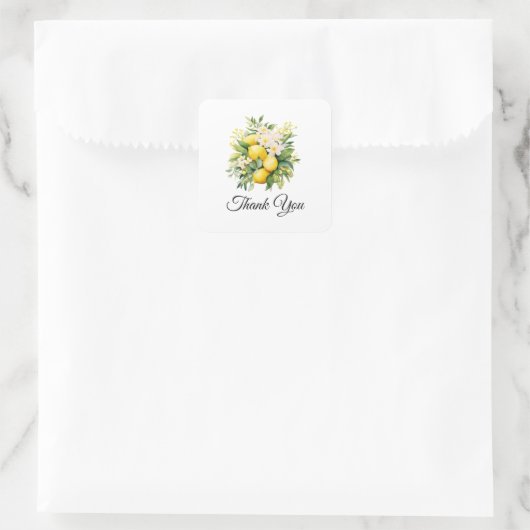 Lemon Bouquet with White Blossoms Thank You Vierkante Sticker (Tas)