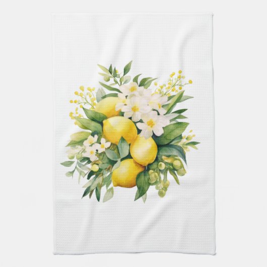 Lemon Bouquet with White Blossoms Theedoek (Verticaal)