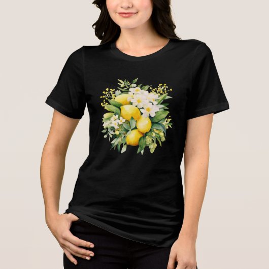 Lemon Bouquet with White Blossoms Tri-Blend Shirt (Voorkant)