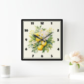 Lemon Bouquet with White Blossoms Vierkante Klok (Huis)