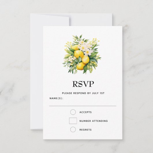 Lemon Bouquet with White Blossoms Wedding RSVP Kaartje (Voorkant)