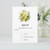 Lemon Bouquet with White Blossoms Wedding RSVP Kaartje (Staand voorkant)