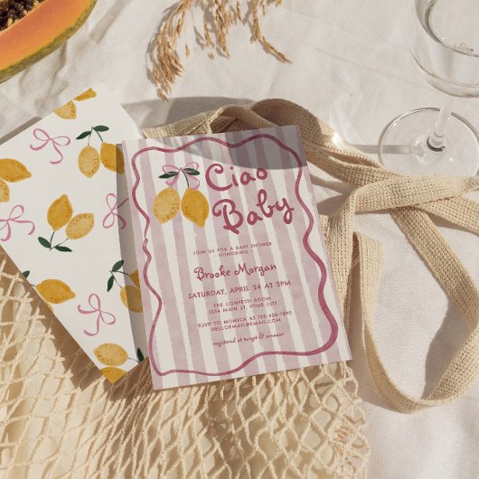 Lemon Bows Girls Baby shower Kaart
