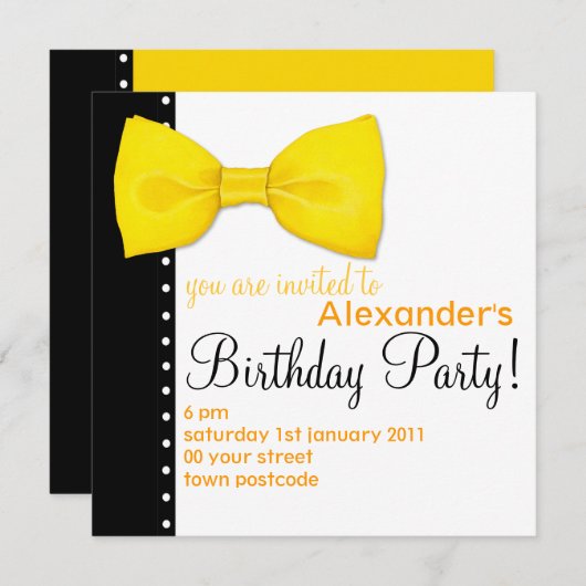 Lemon BowTie Birthday Uitnodiging (Voorkant / Achterkant)