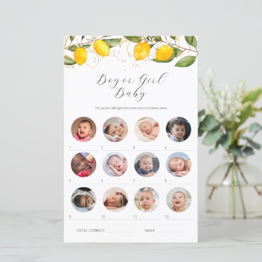 Lemon Boy of Meisje Baby shower Spel (Staand voorkant)