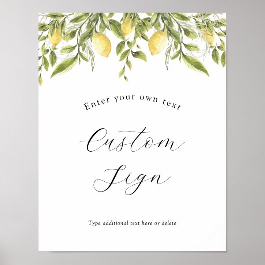 Lemon Branch en Greenery Custom Text Sign Poster (Voorkant)