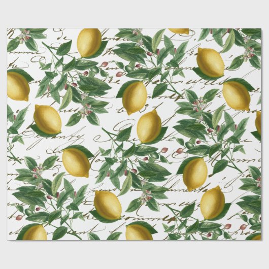 Lemon Branch French Script Fruit Cadeaupapier (Vlak)