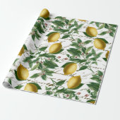 Lemon Branch French Script Fruit Cadeaupapier (Uitgerold)