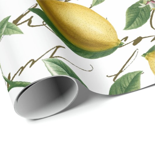 Lemon Branch French Script Fruit Cadeaupapier (Rol Hoek)