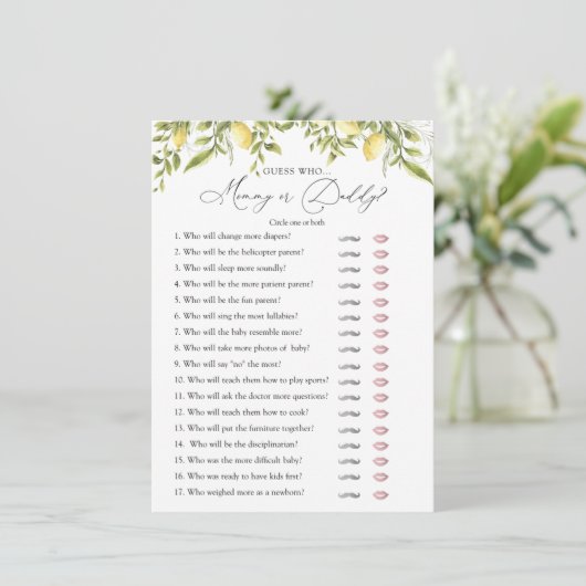 Lemon Branches Baby Raad wie douche spel Kaart (Staand voorkant)