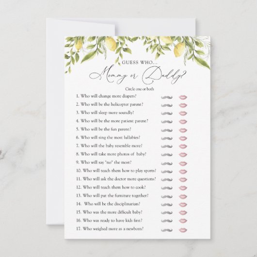 Lemon Branches Baby Raad wie douche spel Kaart (Voorkant)