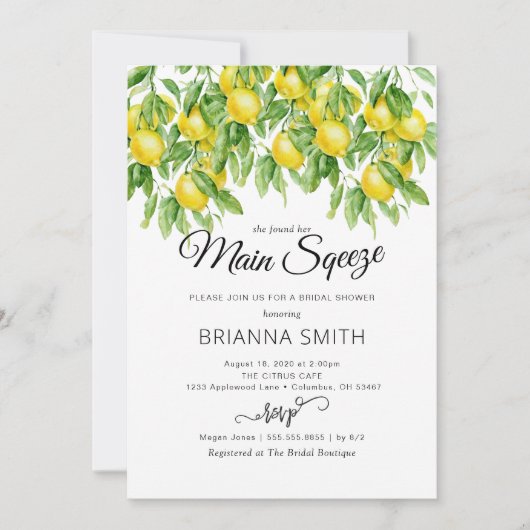 Lemon Branches Bridal Shower-uitnodiging Kaart (Voorkant)