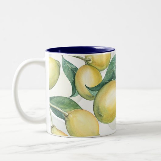Lemon Branches White & Yellow Country Robuuste afb Tweekleurige Koffiemok (Links)