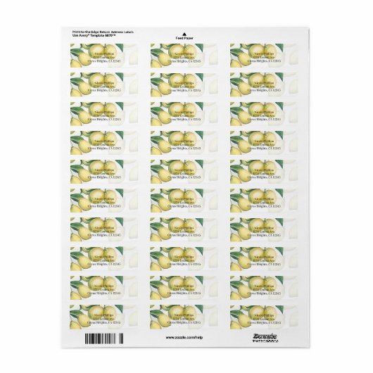 Lemon Branches White & Yellow Country Rustic Favor Etiket (Full Sheet)