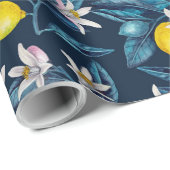 Lemon branches with blossoms and fruit on blue cadeaupapier (Rol Hoek)