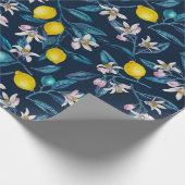 Lemon branches with blossoms and fruit on blue cadeaupapier (Hoek)