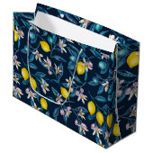 Lemon branches with blossoms and fruit on blue groot cadeauzakje (Voorkant Gekanteld)