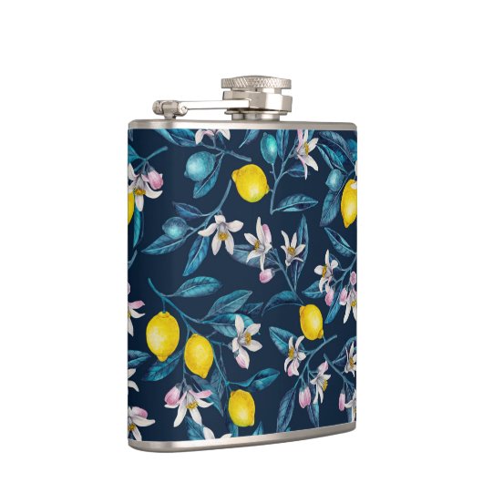 Lemon branches with blossoms and fruit on blue heupfles (Rechts)