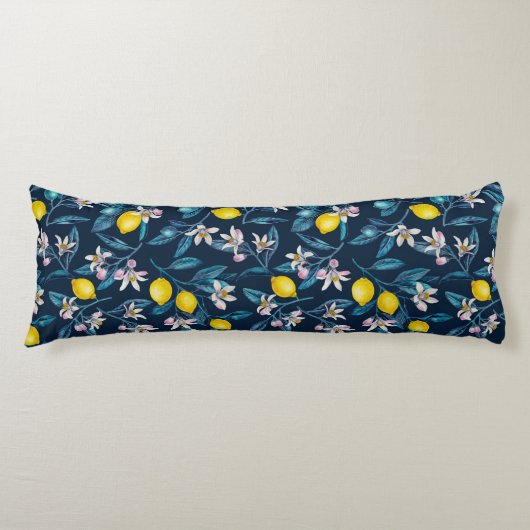Lemon branches with blossoms and fruit on blue lichaamskussen (Voorkant)
