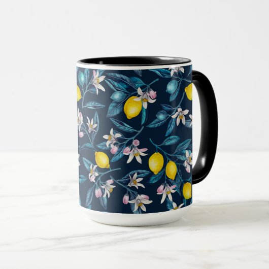 Lemon branches with blossoms and fruit on blue mok (Voorkant rechts)