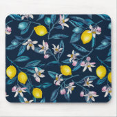 Lemon branches with blossoms and fruit on blue muismat (Voorkant)