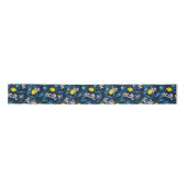 Lemon branches with blossoms and fruit on blue satijnen lint (Voorkant)