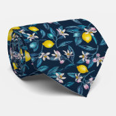 Lemon branches with blossoms and fruit on blue stropdas (Opgerold)