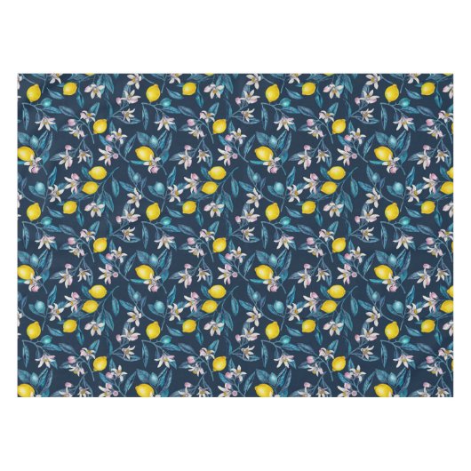 Lemon branches with blossoms and fruit on blue tafelkleed (Voorkant (Horizontaal))