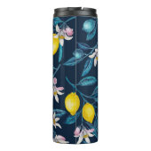 Lemon branches with blossoms and fruit on blue thermosbeker (Achterkant)