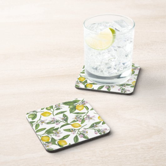 Lemon branches with blossoms and fruit on white bier onderzetter (Rechterzijde)