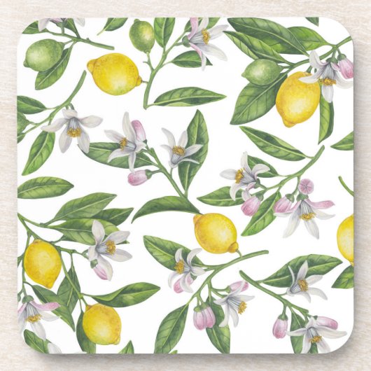 Lemon branches with blossoms and fruit on white bier onderzetter (Voorkant)