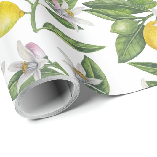 Lemon branches with blossoms and fruit on white cadeaupapier (Rol Hoek)
