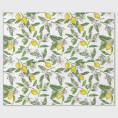 Lemon branches with blossoms and fruit on white cadeaupapier (Vlak)