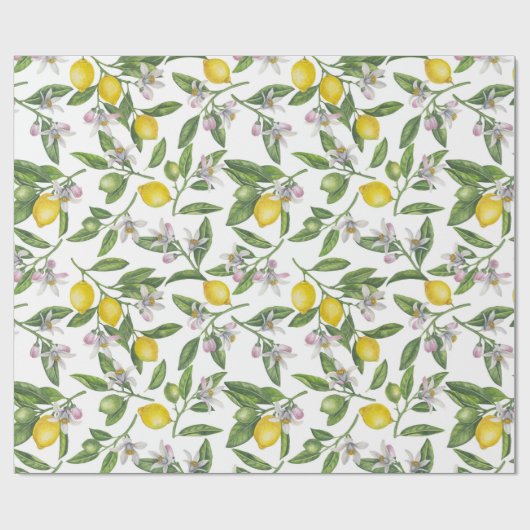 Lemon branches with blossoms and fruit on white cadeaupapier (Vlak)