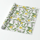 Lemon branches with blossoms and fruit on white cadeaupapier (Uitgerold)