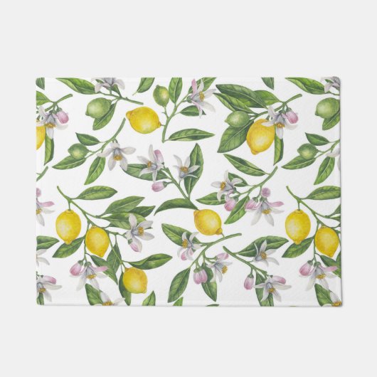 Lemon branches with blossoms and fruit on white deurmat (Voorkant)