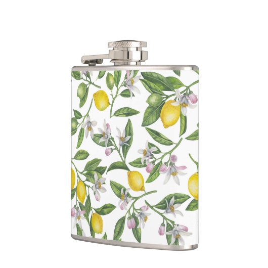 Lemon branches with blossoms and fruit on white heupfles (Links)