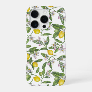 Lemon branches with blossoms and fruit on white iPhone 16 pro hoesje