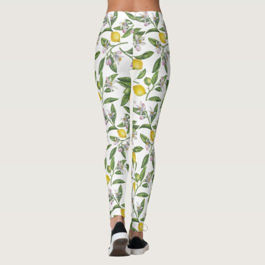 Lemon branches with blossoms and fruit on white leggings (Achterkant)