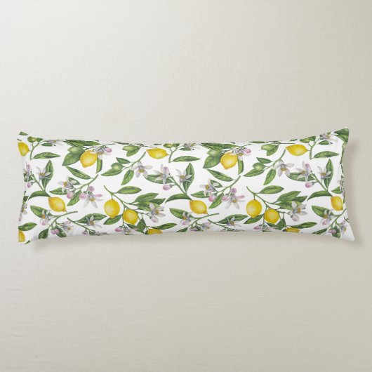 Lemon branches with blossoms and fruit on white lichaamskussen (Achterkant)