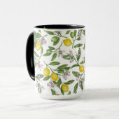 Lemon branches with blossoms and fruit on white mok (Voorkant links)