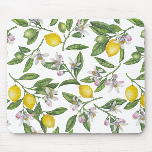 Lemon branches with blossoms and fruit on white muismat (Voorkant)