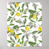 Lemon branches with blossoms and fruit on white poster (Voorkant)