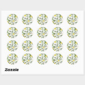 Lemon branches with blossoms and fruit on white ronde sticker (Vel)