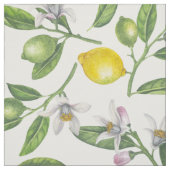 Lemon branches with blossoms and fruit on white stof (Swatch)