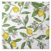 Lemon branches with blossoms and fruit on white tegeltje (Voorkant)