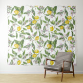 Lemon branches with blossoms and fruit on white wandkleed (In Situ (horizontaal))