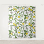 Lemon branches with blossoms and fruit on white wandkleed (Voorkant)
