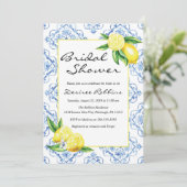 Lemon Bridal Shower Invitation, Blue Tegel Italiaa Kaart (Staand voorkant)